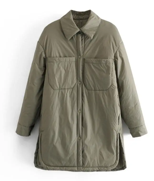 Women's Parkas Waterproof Thin Oversize Loose Two-Pocket Split Coat Female Full Sleeve Outerwear Big Pocket Shirt Style Coats