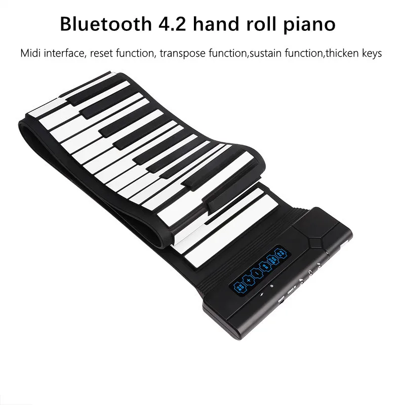 88 Key Midi Keyboard Foldable Silicon Hand Roll Electronic Piano USB Flexible Soft Music Keyboard Musical Instrument Adult Piano