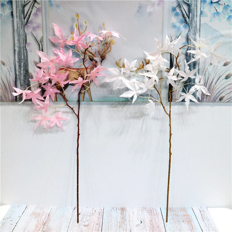 

78cm 4 Fork Fake Maple Leafs Bouquet Large Artificial Tree Branch Autumn Leaves Farmhuse Plants For Wedding Halloween Home Decor