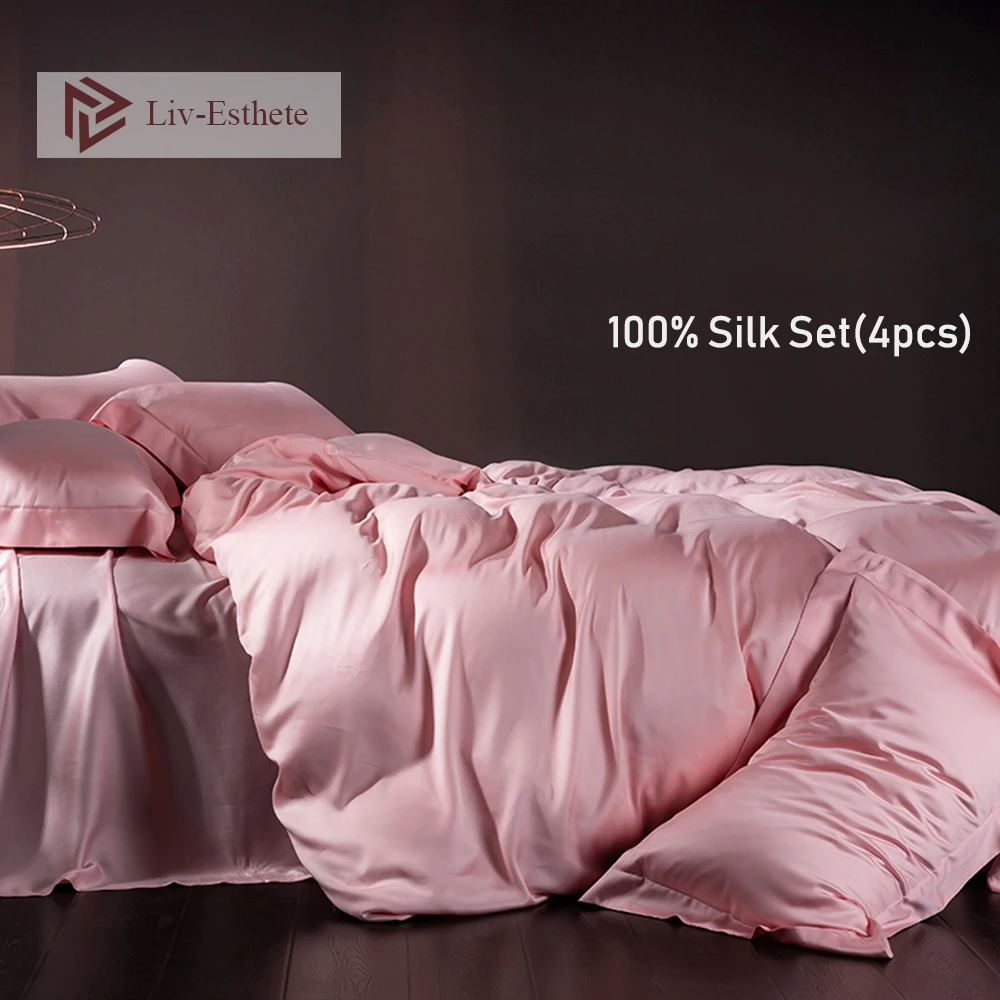 Liv Esthete женский 100% Шелковый красивый розовый комплект постельного белья