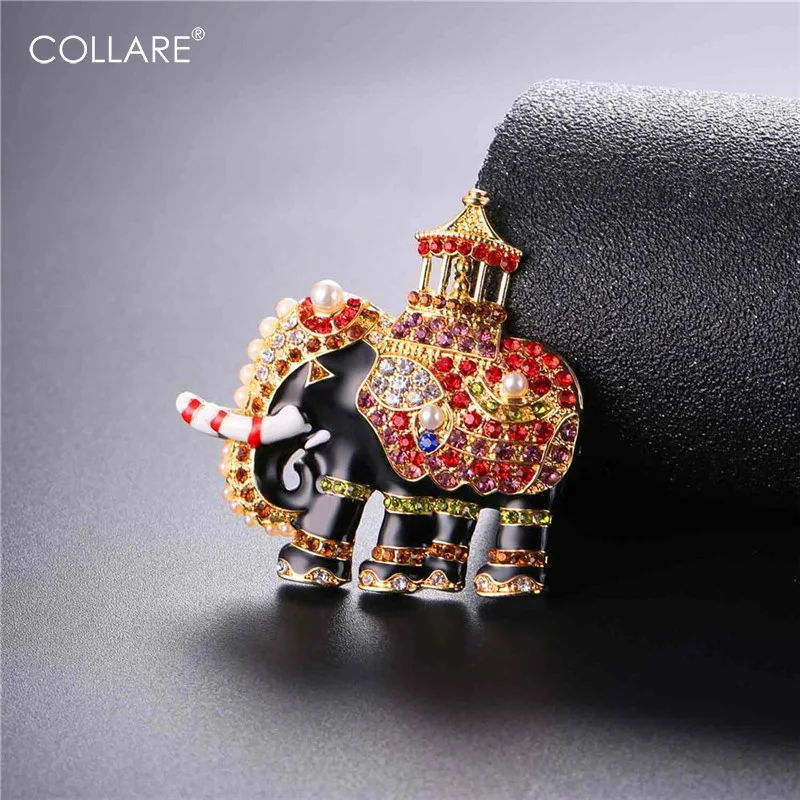 

Collare Thailand Elephant Brooches For Women Gold Color Crystal Rhinestone Colors Elephant Jewelry Animal Brooches B915