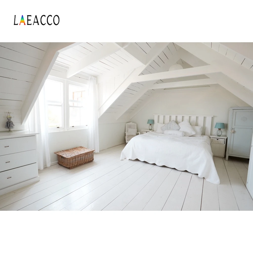 Laeacco Белый дом окно занавеска кровать шкаф фотографии фоны для фотосъемки Декор