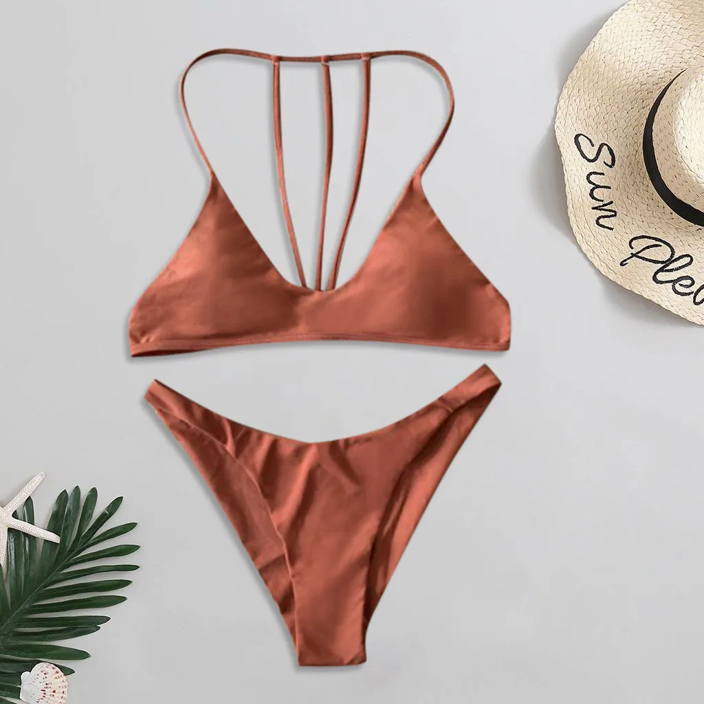 Женский купальник пляжная одежда однотонный бикини из 2 предметов купальный