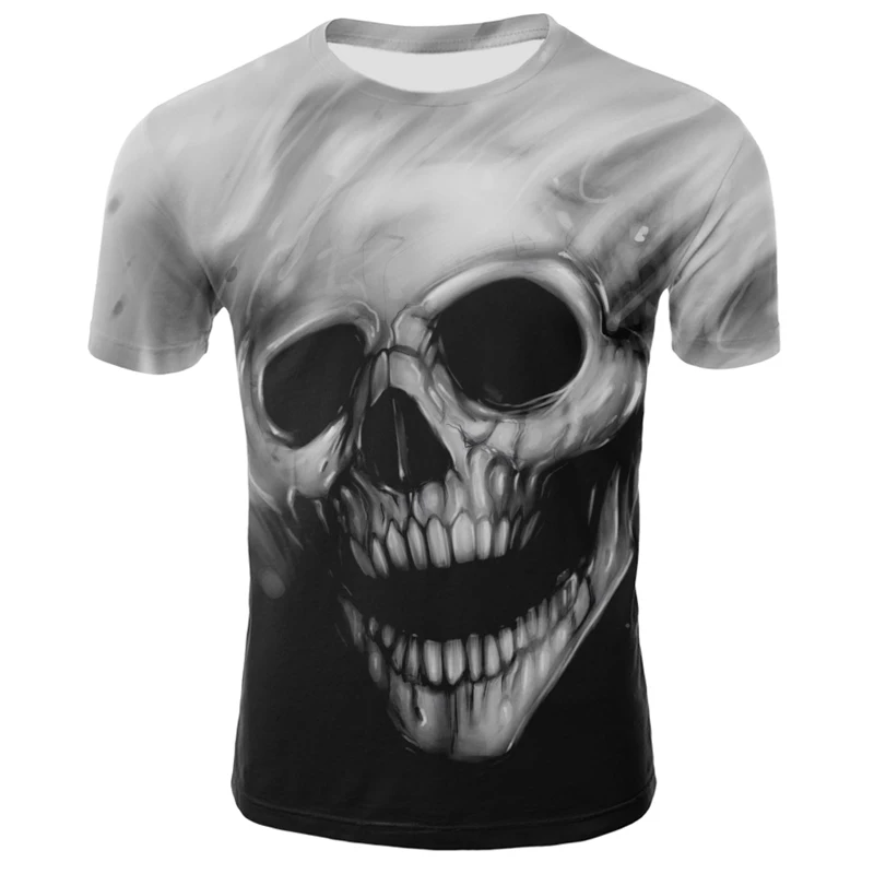 

Horror black and white skull head summer best-selling new product 3D fashion style 3D printing men's and women's T-shirts