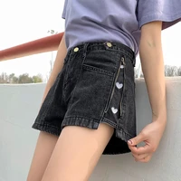 3084 high waist womens denim shorts summer cotton shorts femme black blue loose thin wide leg hot shorts women printed zipper