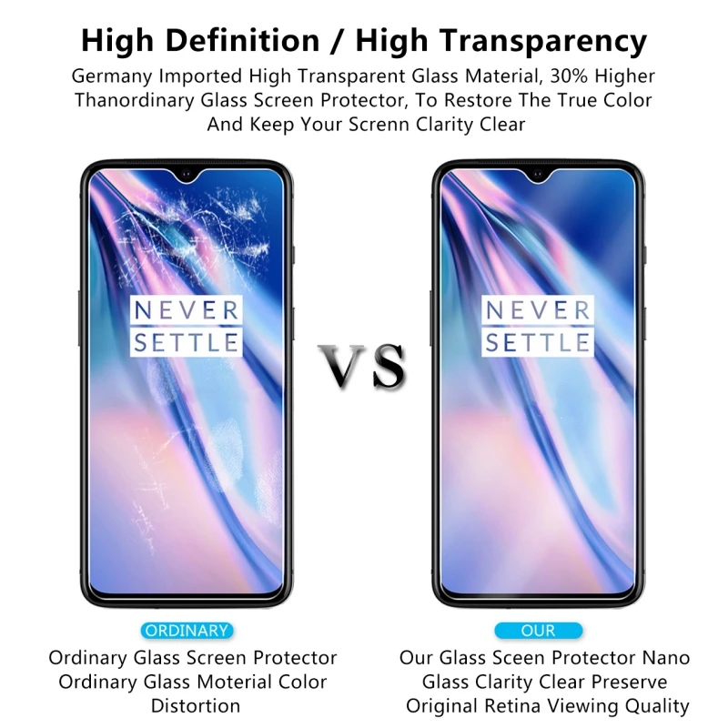 Vidrio templado para Oneplus 7 T, Protector de pantalla HD de vidrio templado para Oneplus 7 T, vidrio Protector para OnePlus 7 T 1 + 7 t Wolfsay, 2 uds.-3