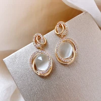 925 silver needle three dimensional geometric opal earrings female new temperament wild silver earrings korean earrings jewelry