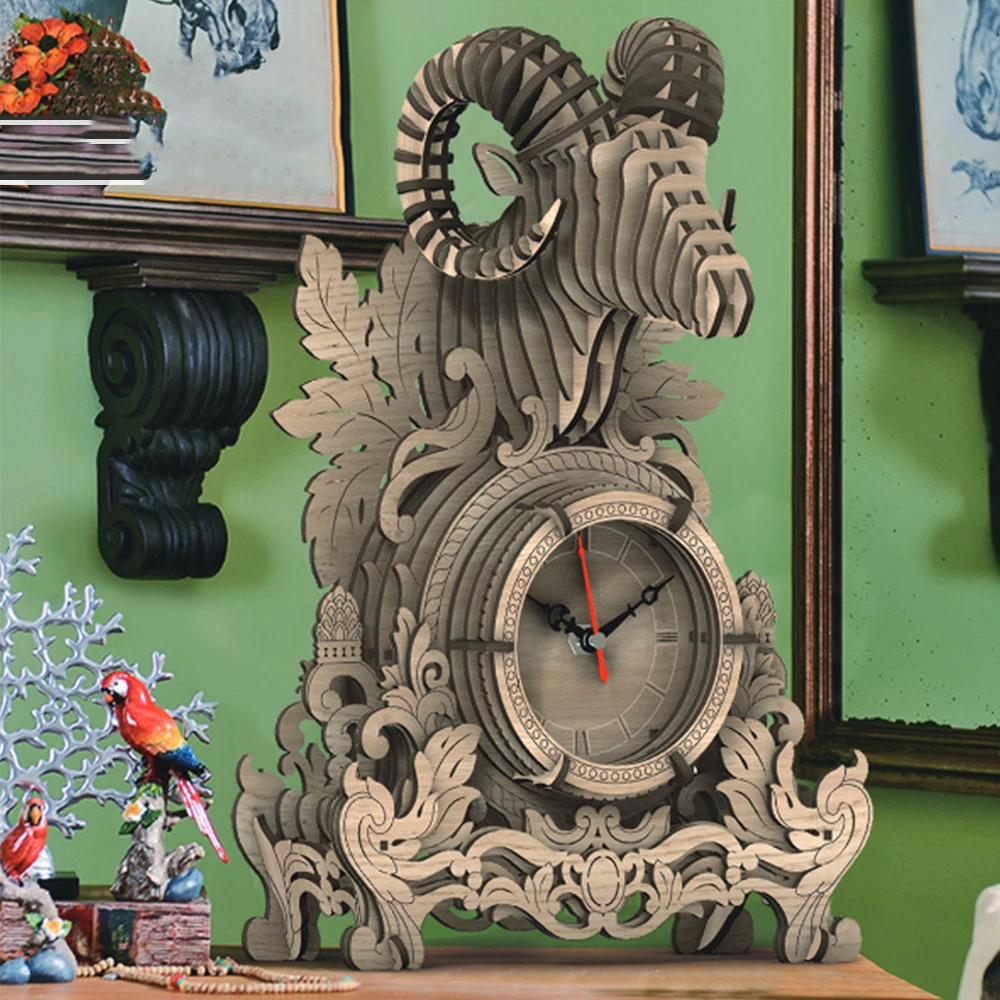 

DIY Wooden 3D Clock Unicorn Model Jigsaw Puzzle Assembly Puzzles Deer Clocks Toy for Children Xmas Gifts Desktop Home Decoration