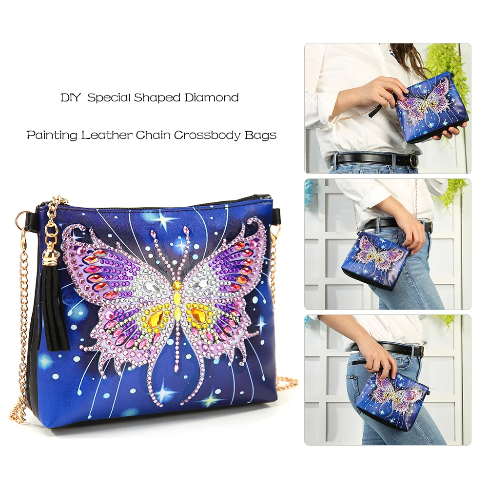 

5D DIY Diamond Painting Peafowl Butterfly Flower Leather Crossbody Chain Bags DIY Diamond Embroidery Bag Wallet Pouch