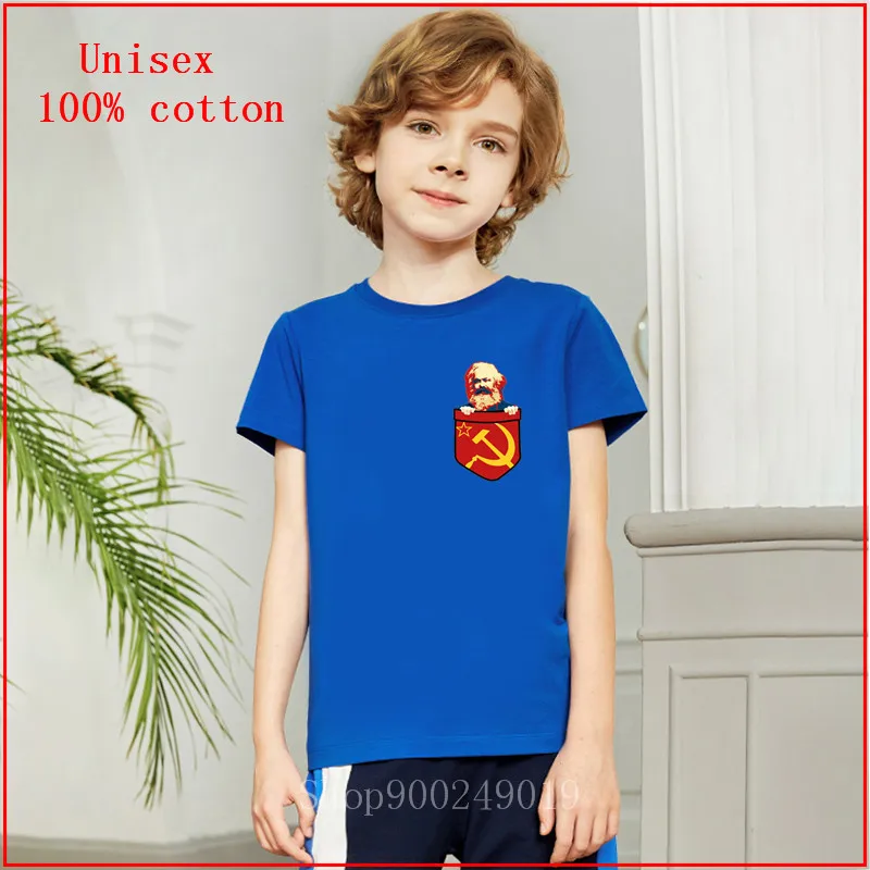2020 Summer Newest Designer Product Especial for Kids Karl Marx Communism Chest Pocket Funny Cute Boys T-shirts Children Tops |