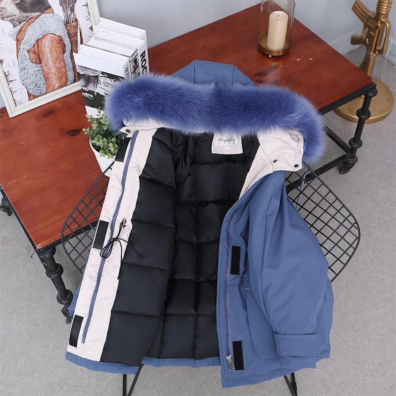 Женская куртка с капюшоном и мехом на липучке теплая зимняя длинная парка