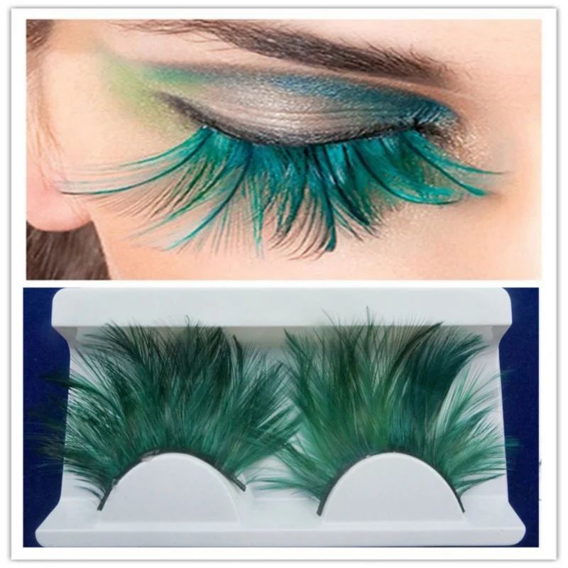 Сценические ресницы для Хэллоуина макияж Синие Большие удлиненные перьевые лица