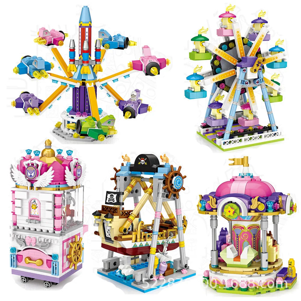 LOZ 1718 парк развлечений Merry Go Круглый пиратский корабль колесо обозрения клипса