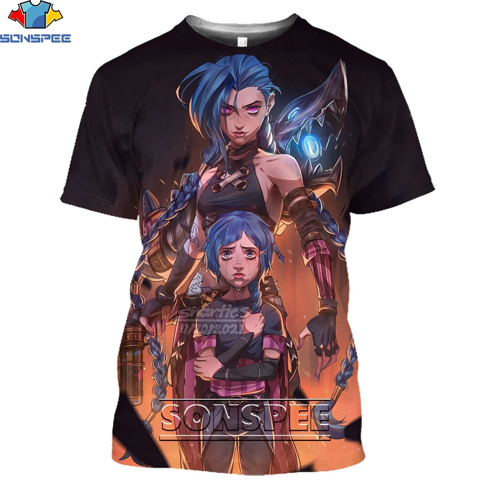 

SONSPEE League of Legends Arcane T-Shirt 3D Men Women Fashion Anime Game LOL Punk Harajuku Tshirt Jinx Shirt Gaming Tee Tops