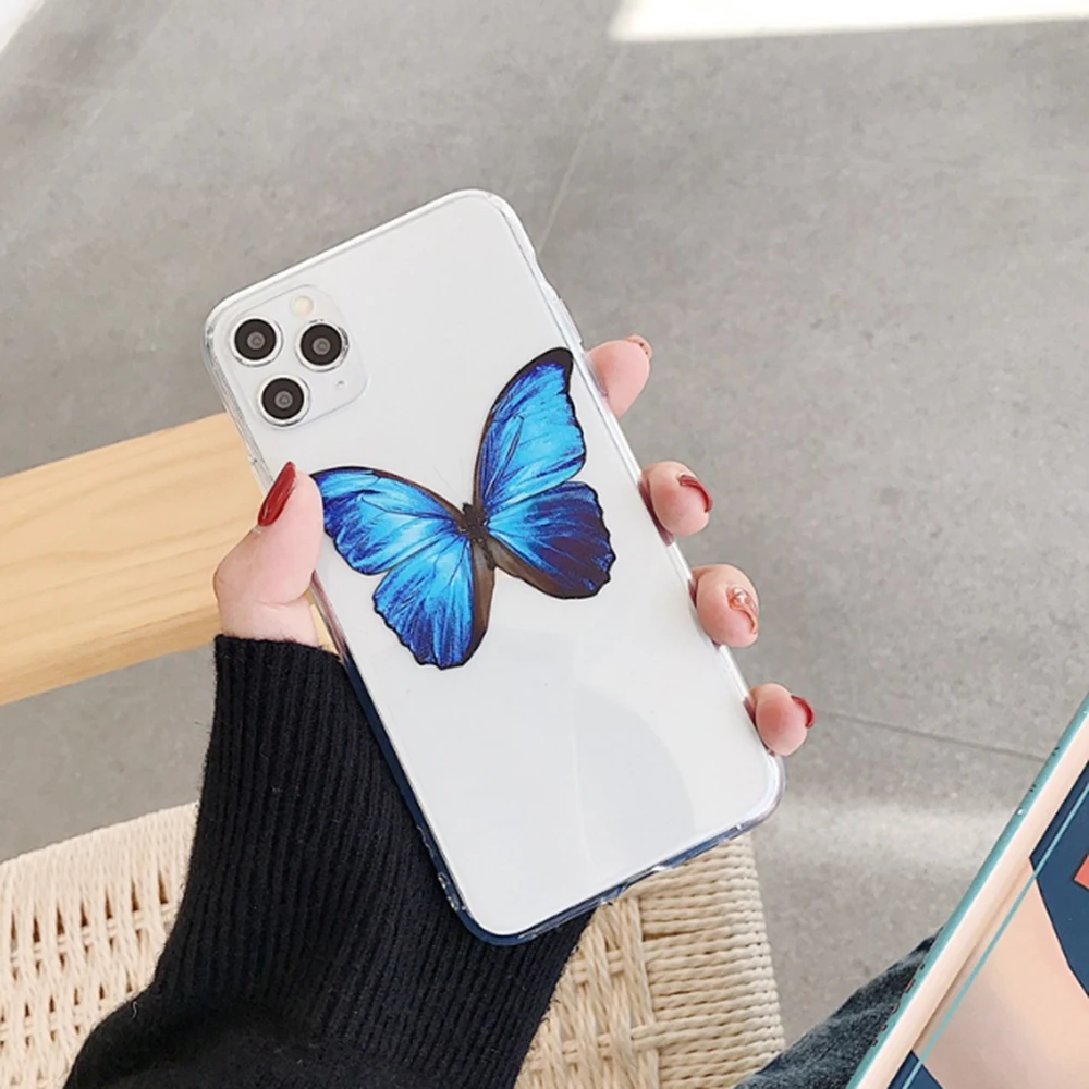 

Butterfly Blue Phone Case Cover For iPhone 11 Pro Max Cases Clear TPU Soft For iPhone XR XS MAX X 7 8 6 s 6s Plus Fundas Coque