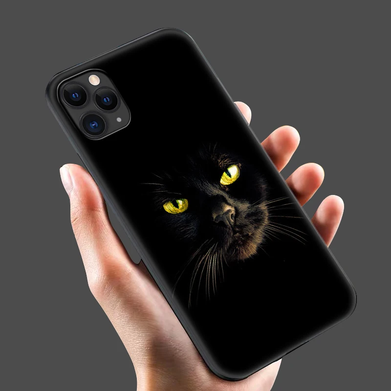 Черный чехол из ТПУ для iphone 5 5s se 6 6s 7 8 plus x 10 силиконовый XR XS 11 pro MAX черный с кошачьим