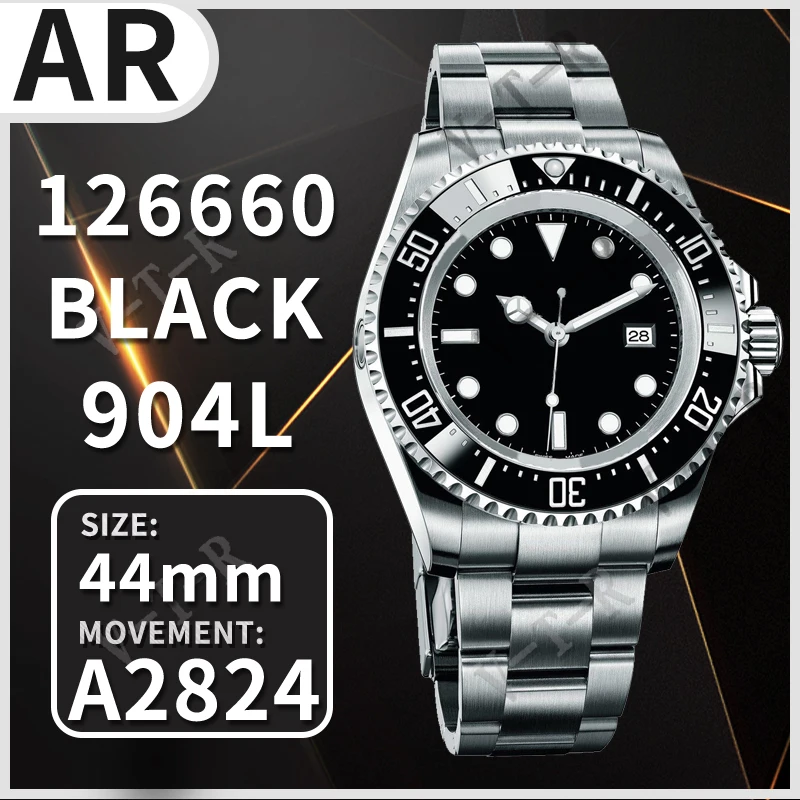 Case e Pulseira Relógio Mecânico Automático Masculino Sea-dweller 126660 Preto Cerâmica Arf 1:1 Melhor Edição 904l ss A2824 44mm