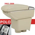 Подлокотник для Volkswagen VW Polo 9N 2002-2009, центральный ящик для хранения контента, центральный консольный держатель для чашки кожаный двухслойный