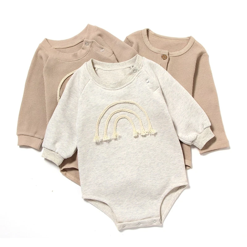 

Kids Clothing Fall Winter Baby Climb Long Sleeve Triangle Rompers Boy Girls Causal Waffle Cotton Warm Jumpsuits Outfit 0-24M