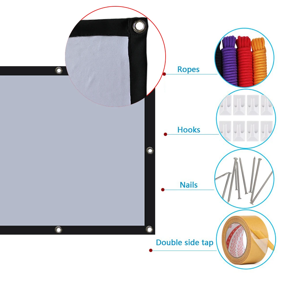 Portable White Surface Black Bottom Projector Screen 60 72 84 100 120 Inch 16:9 HD Foldable Anti-Wrinkle Movie Screens | Электроника