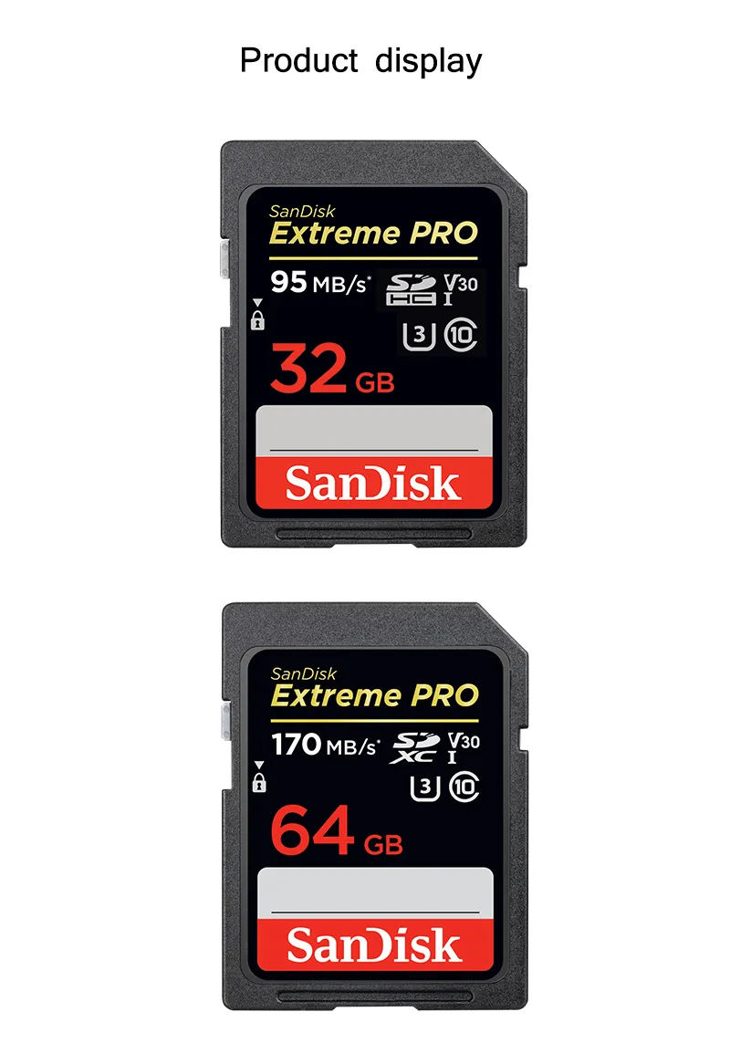 Двойной Флеш-накопитель SanDisk Extreme Pro высокая прозрачность и Скорость SD карты памяти 32 Гб SDHC Макс 95 МБ/с. U3 V30 C10 64 Гб 128 Гб карта памяти флэш-памяти SDXC Max 170 МБ/с. для спортивной экшен-камеры 4K цифровой зеркальной камеры