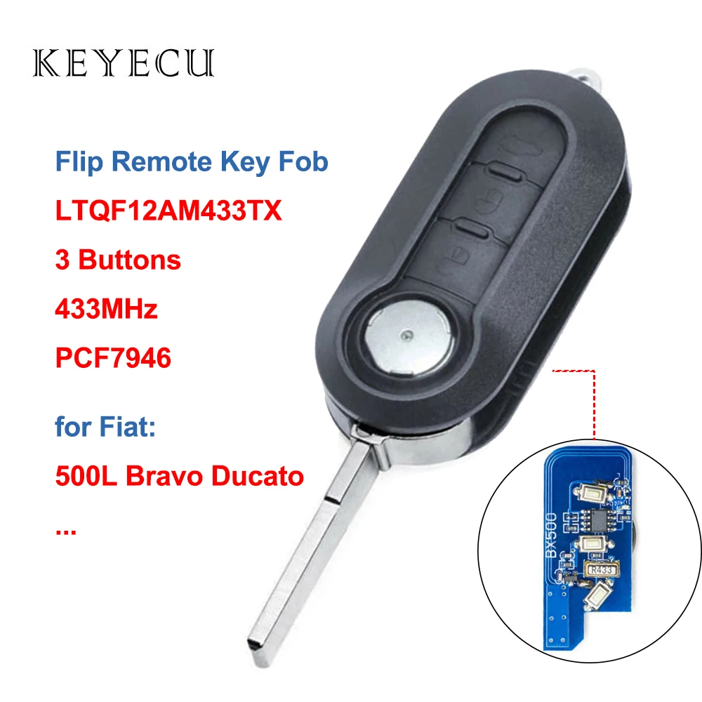 Раскладной модуль Keyecu 433 МГц чип PCF7946 ID46 для Fiat 500L Bravo новый Ducato Boxer Jumper Romeo Giulietta Iveco