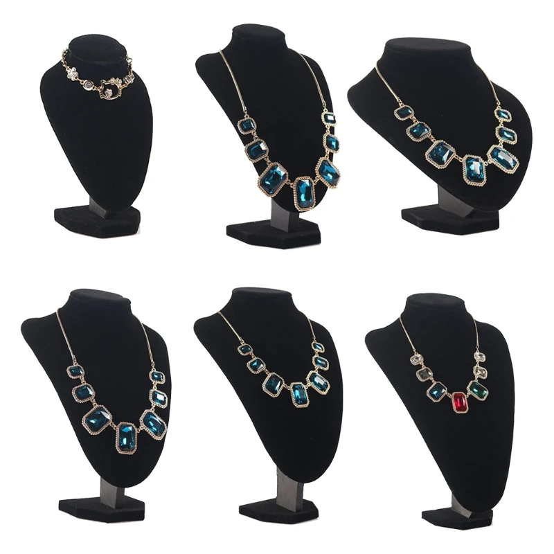 

Black Flannel Necklace Bust Display 3D Jewelry Chain Storage Box Mannequin Display Stand Suitable for Family Bedroom