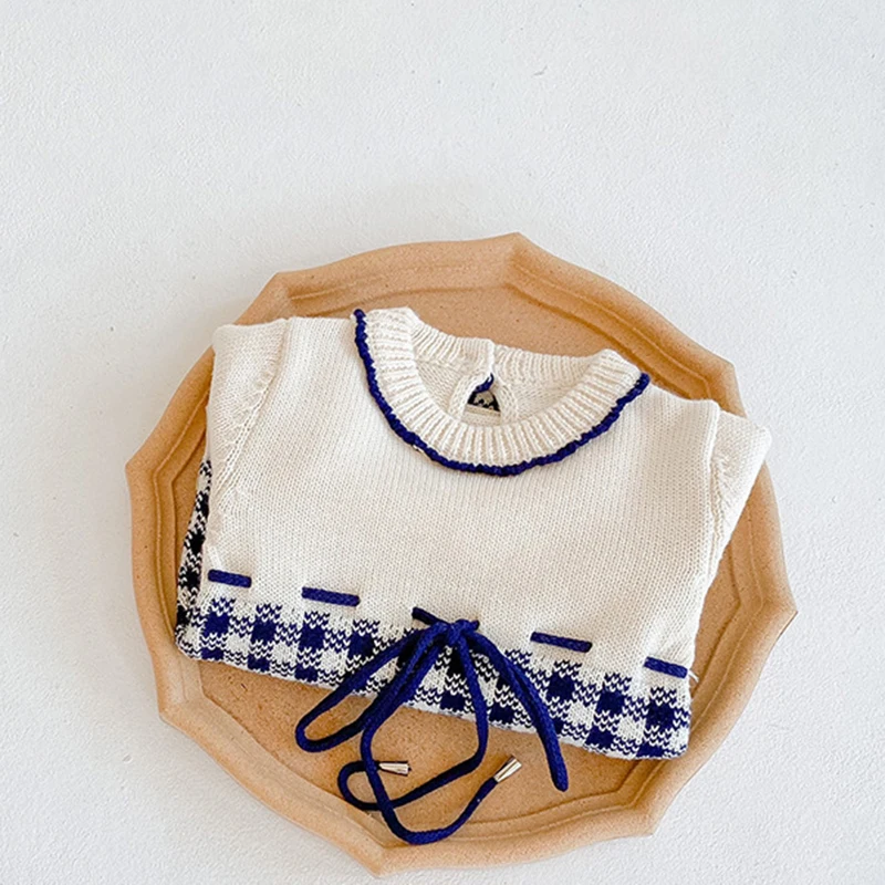

Autumn Baby Girls Bodysuit Plaid Knitted Bodysuit Kids Infant Long Sleeve Jumpsuit Toddler Clothing Baby Girl Clothes Sweater
