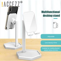 accezz phone holder with makeup mirror for iphone 11 pro samsung adjustable mobile phone stand desktop bracket for ipad tablet