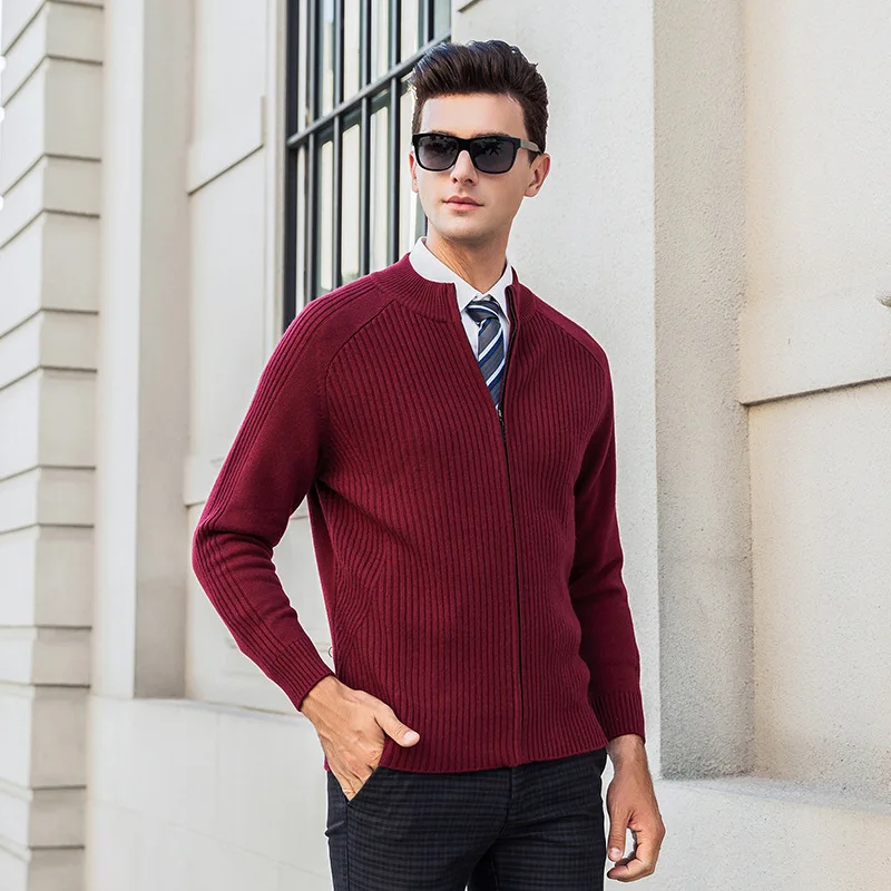 

40% Cashmere 60% Wool Warm Soft High Quality Fashion Man Knitted Jacket Winter Knitwear Male Zipper O-neck Men Sweater Cardigan