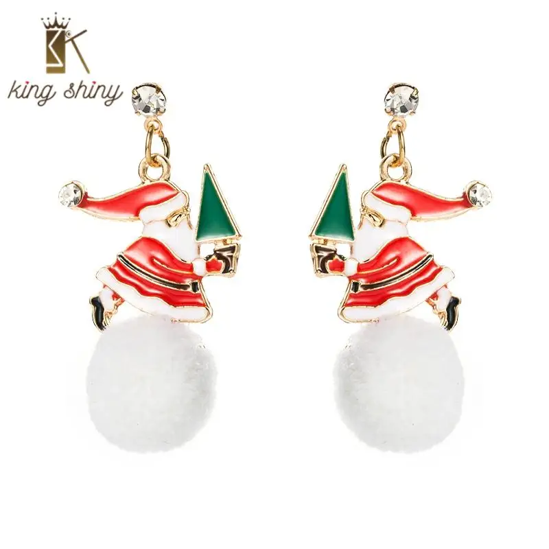 

2020 Lovely Christmas Design Santa Claus Dangle Earrings Vintage Big Fur Ball Rhinestone Drop Earrings Christmas Gift for Girls