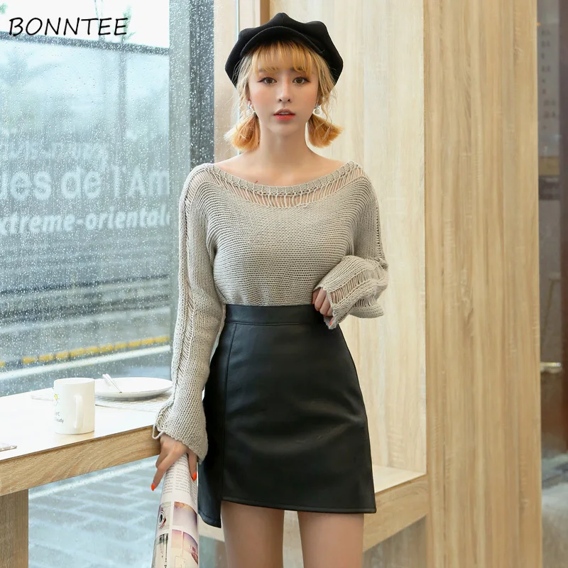 Женская эластичная юбка Классическая однотонная трапециевидная из