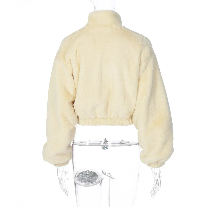 

CNYISHE Long Sleeve Fuzzy Fur Sweatshirts Women Crop Tops Fashion Autumn Solid Outfits Streetwear Zipper Sexy Sweatshirt Casual