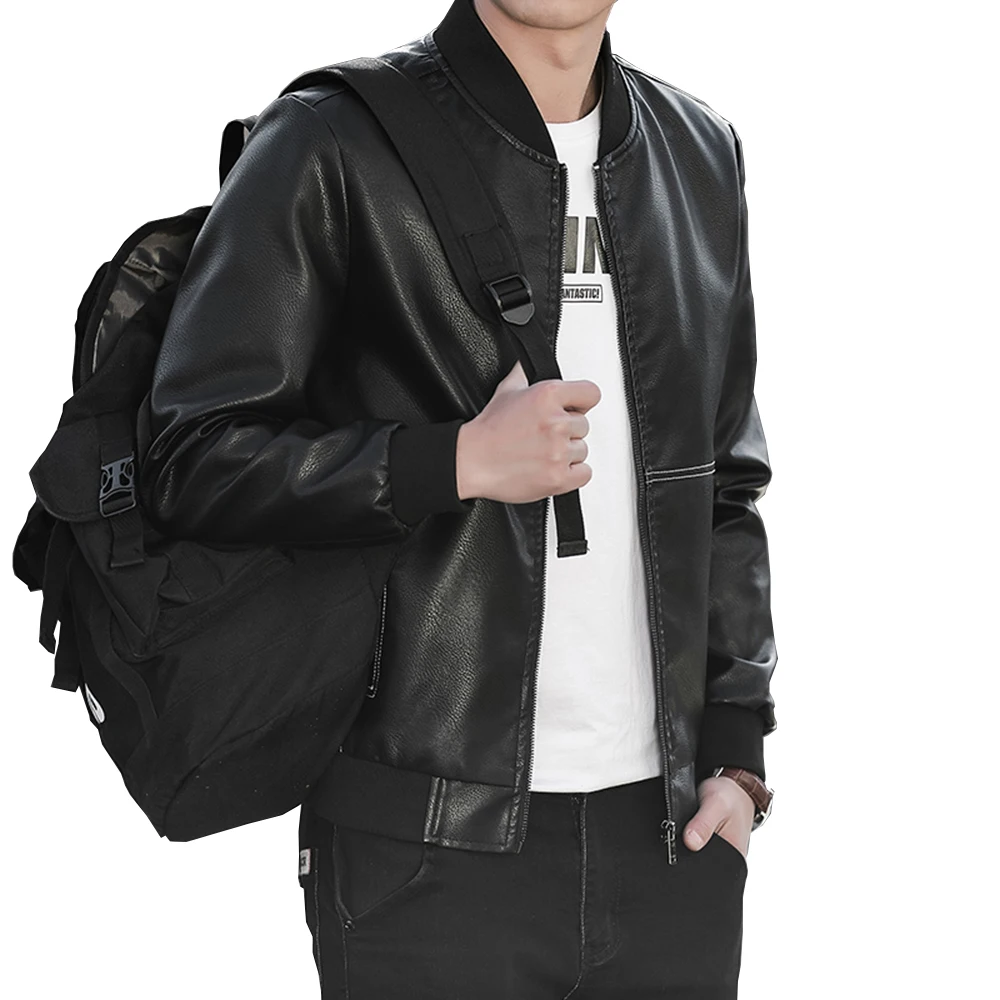 

2021 spring and autumn new men's faux leather jacket black motorcycle jacket male PU leather coat trend slim men's clothing