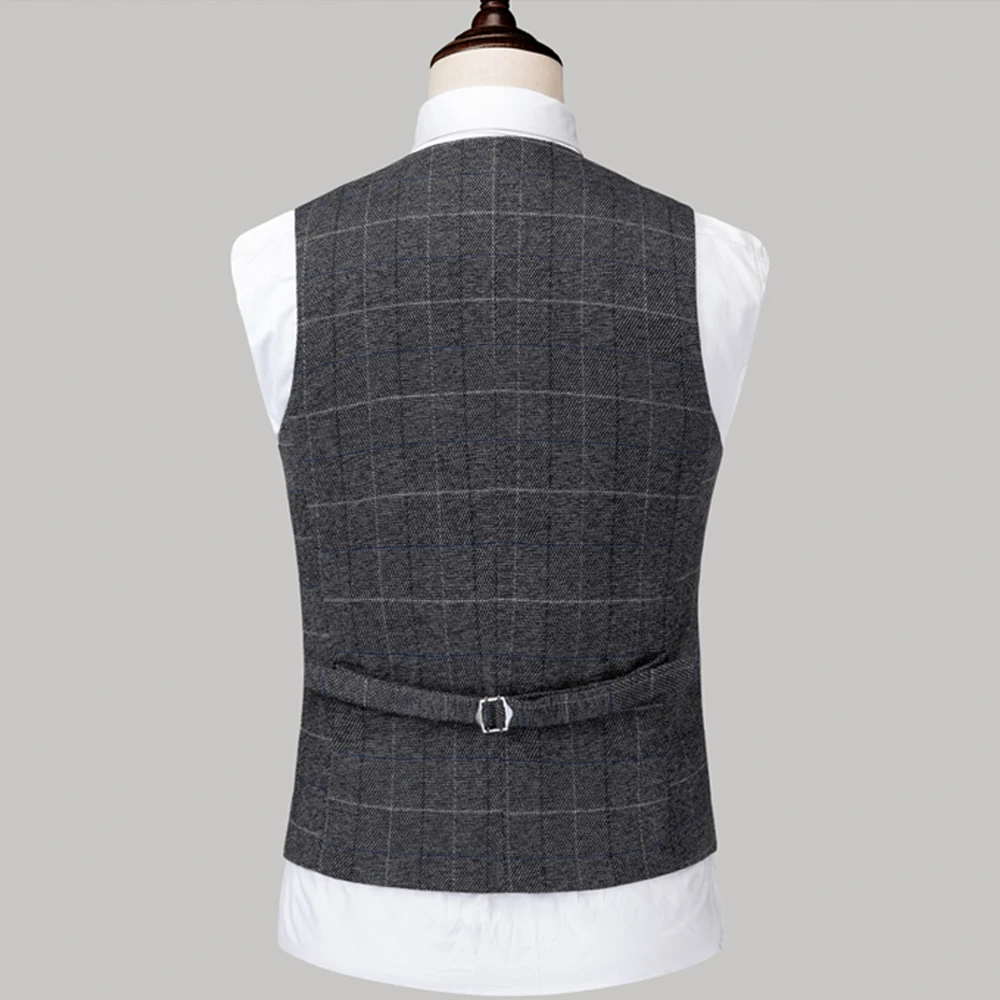 Мужской твидовый Приталенный жилет серый клетчатый деловой в елочку британском