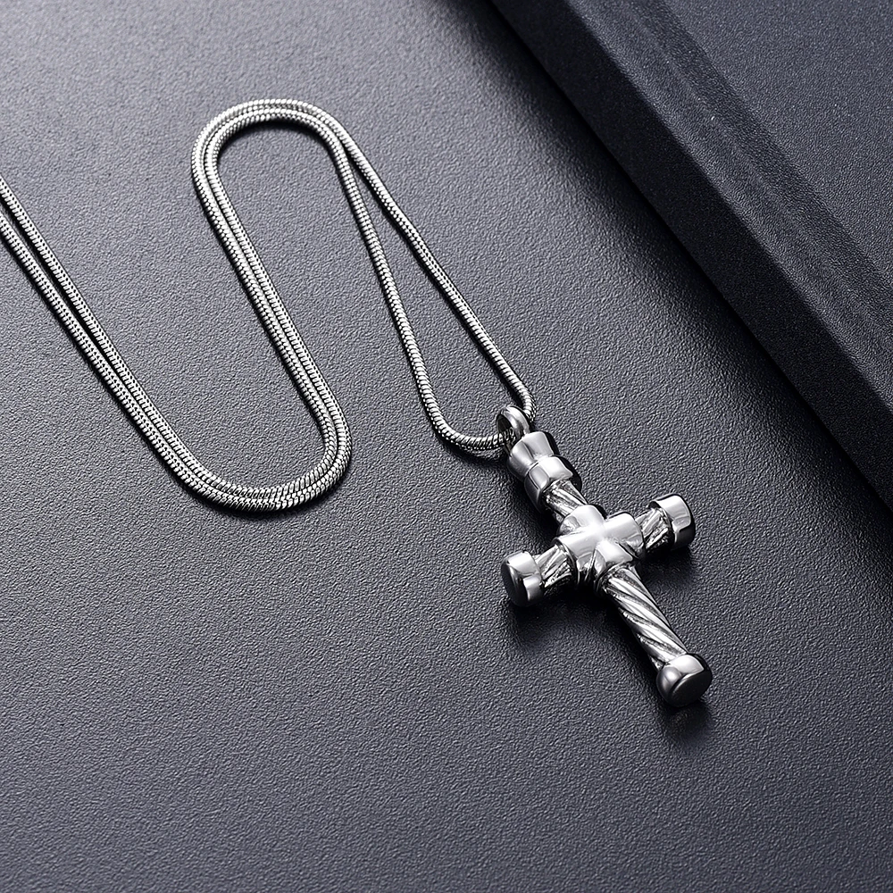 

IJD11311 Stainless Steel Cremation Special Cross Shape Keepsake Pendant for Ashes Urn Memorial Souvenir Necklace Jewelry