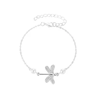 fashion animal simulated pearl bright silver plated dragonfly alloy charm anklets for women foot jewelry