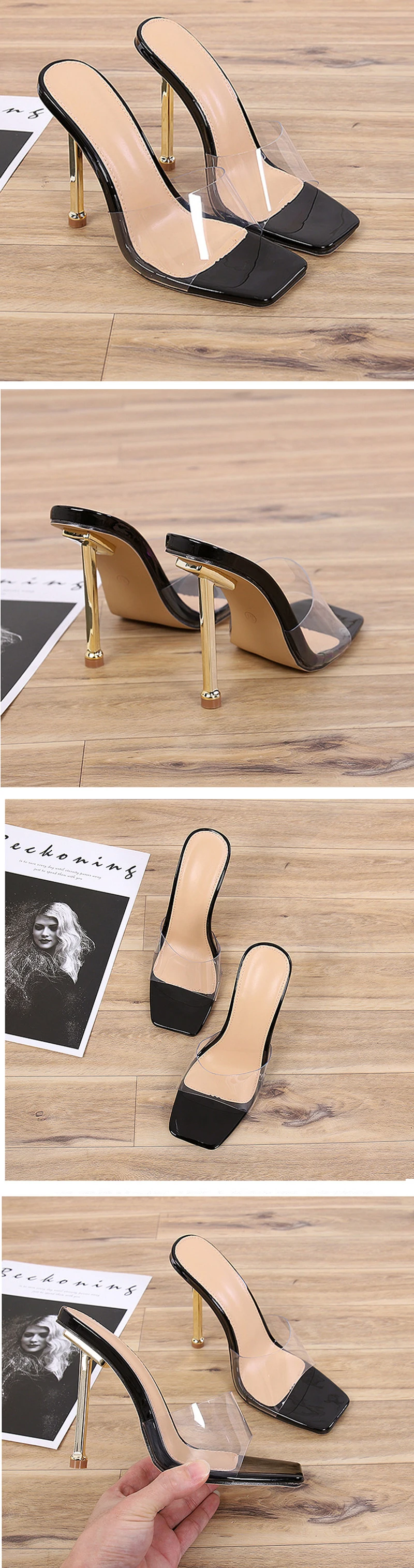 Clothing - Sexy PVC Transparent Metal High Heels Women's Stiletto Sandals