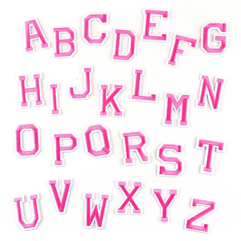 1PC pink A-Z English Alphabet Letter Embroidered Iron Sewing on Applique Patch Clothes Apparel Bags DIY Garment accessories