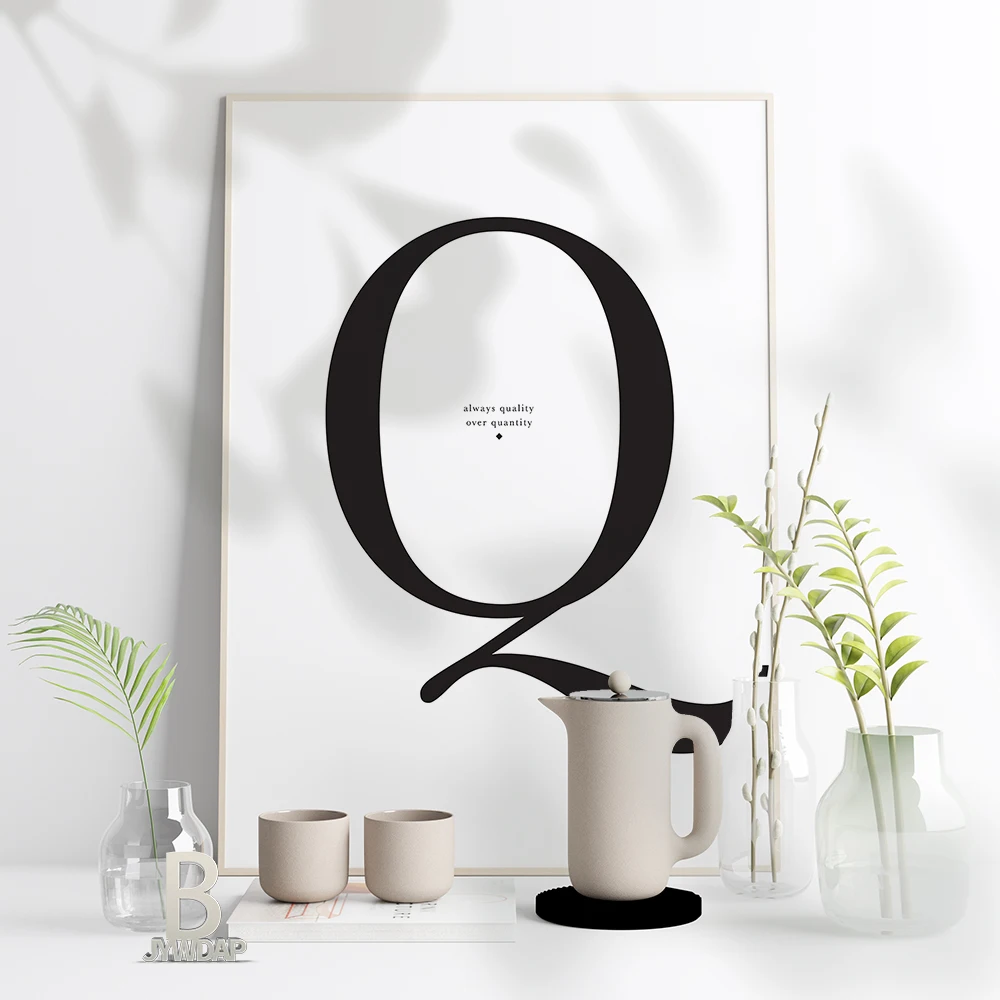 

Modern Personalized Minimalist Black White Letter Q Letter Quotes Wall Art Canvas Painting Nordic Poster Living Room Home Decor