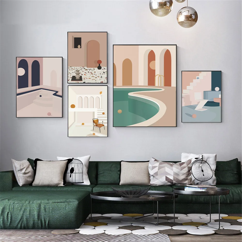 

Abstract Architecture Canvas Painting Building Landscape Wall Art Poster And Print Nordic Picture Living Room Modern Home Decor