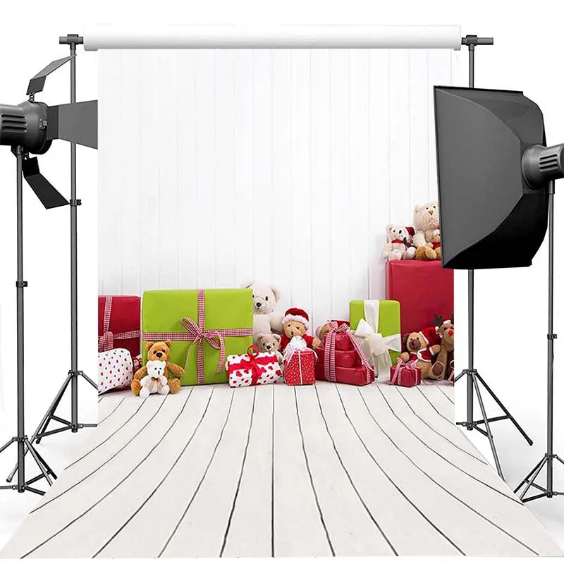 Рождественская фотография Фон подарок плюшевая игрушка фон с медведем