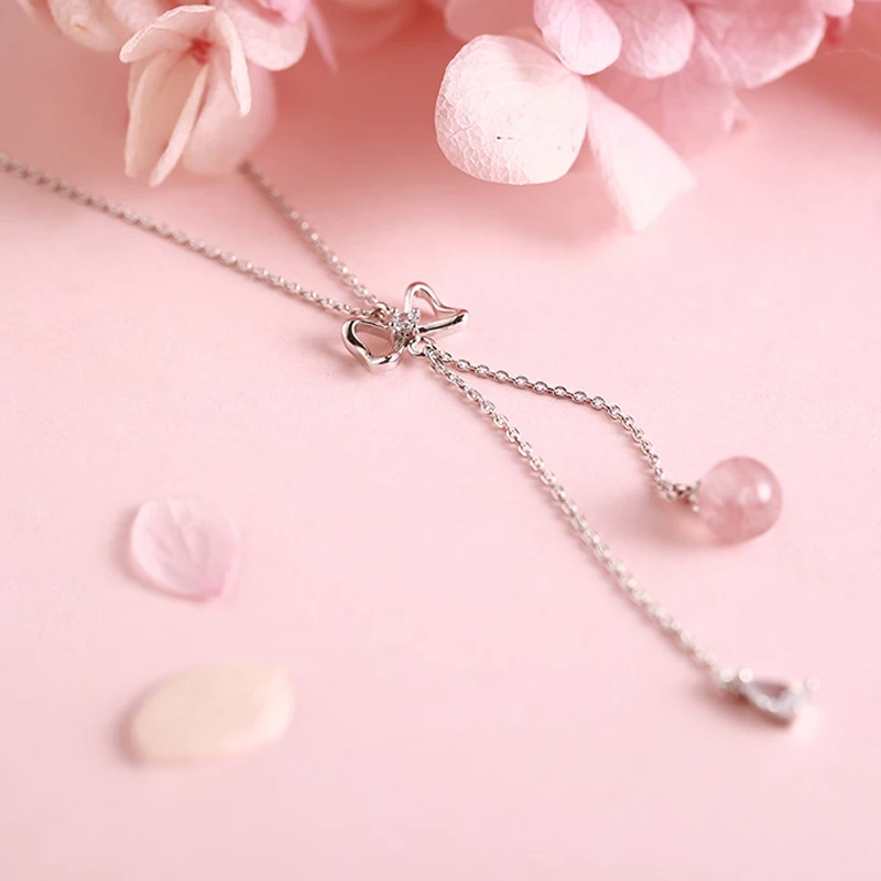 

Utimtree Lovely Bowknot Strawberry Crystal Tassel Pendants Necklaces for Women Jewelry Statement Collares