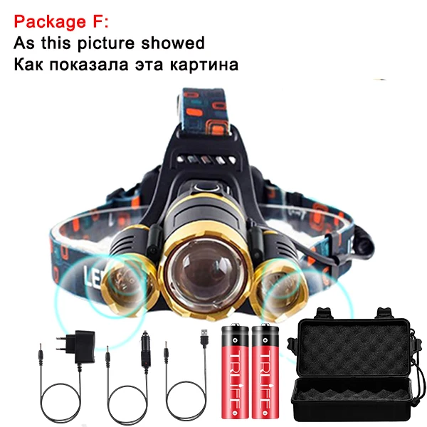 Package F 5000лм ИК датчик светодиодный налобный фонарь умный светильник 5/3 T6 с зумом Высокой Мощности Перезаряжаемый Фонарь для рыбалки 18650 головной фонарь Водонепроницаемый - Испускаемый цвет: Package F