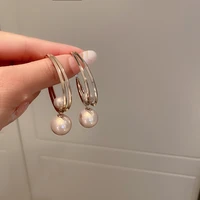 pearl drop double circle ring hoop earring 2021 new trend arrival fine ladies summer earrings for women femal jewelry gif