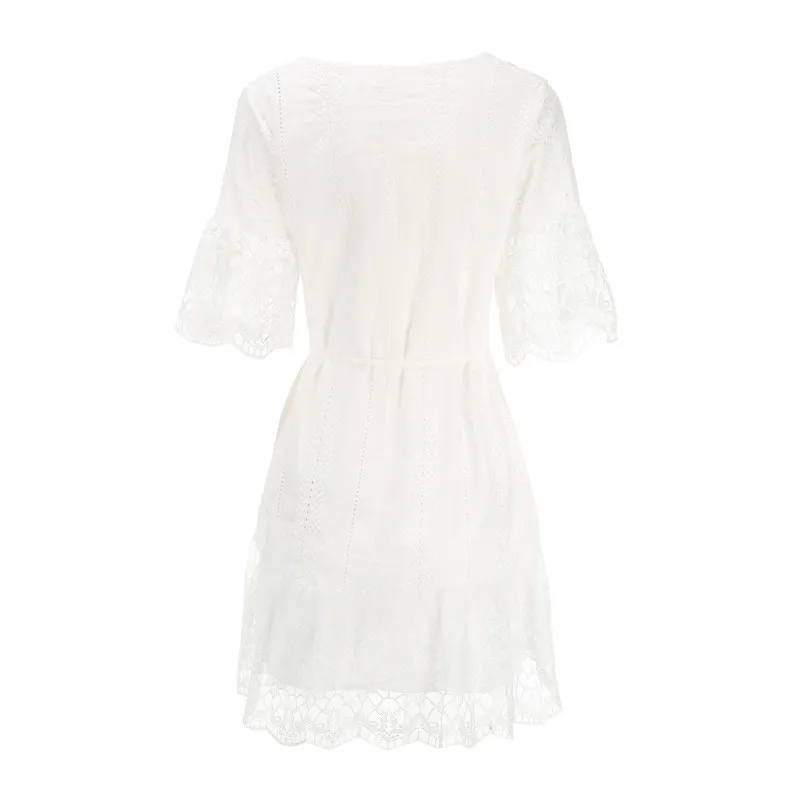 ТРАПЕЦИЕВИДНОЕ хлопковое женское платье с вышивкой элегантное белое v-образным