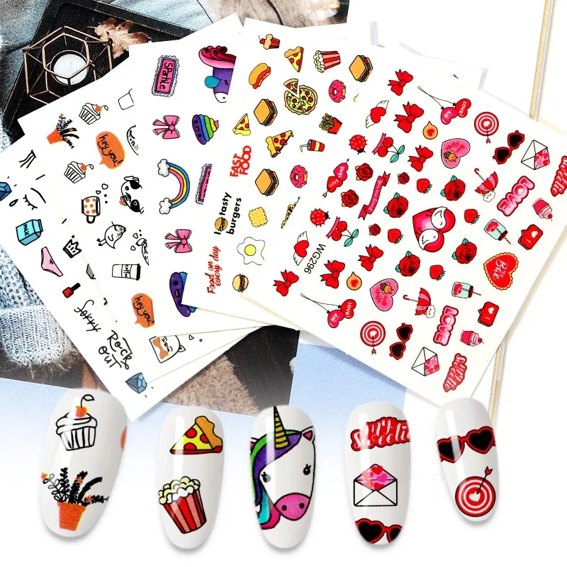 

1pcs Nail Stickers Sliders Pop Cartoon Animals Lettering Water Decals Tattoo Wraps Foils Manicure 3D Nail Art Decor Designs