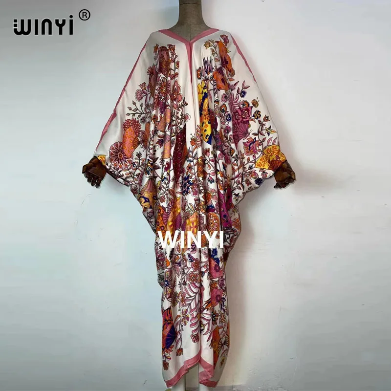 Traditional Printed Rayon WINYI maxi dress Summer African Women's Abaya Robe Long dresses for beach Bohemian v-neck dress