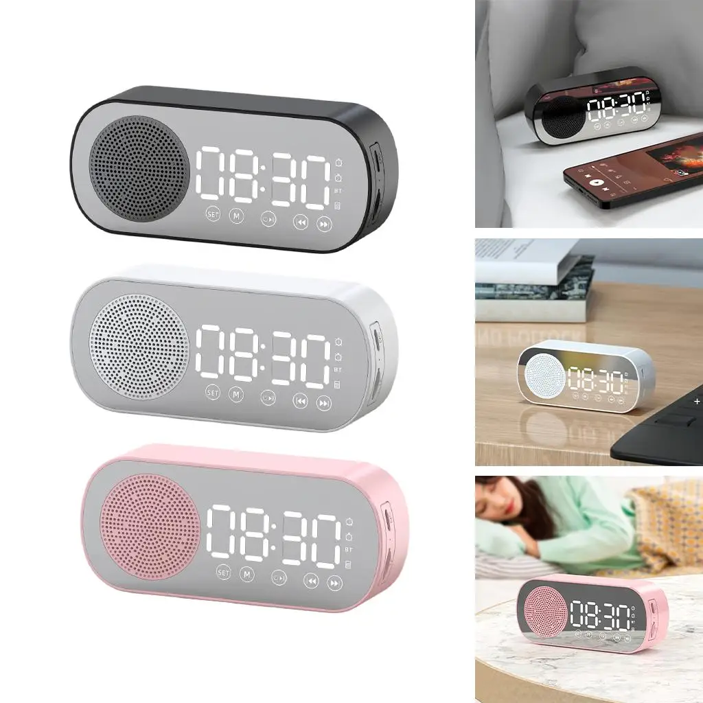 Bluetooth динамик будильник двойные часы зеркальная поверхность FM-Радио цифровые