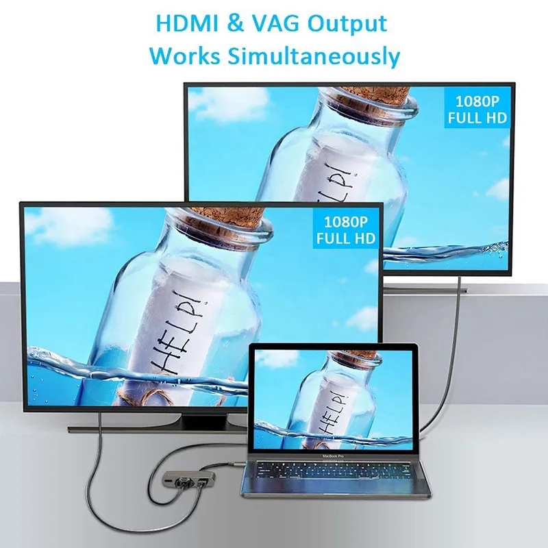 USB-концентратор типа C Thounderbolt от 3 до 4K HDMI-совместимый адаптер VGA USB3.0 5 мм